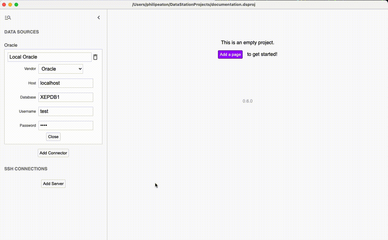 Create database panel